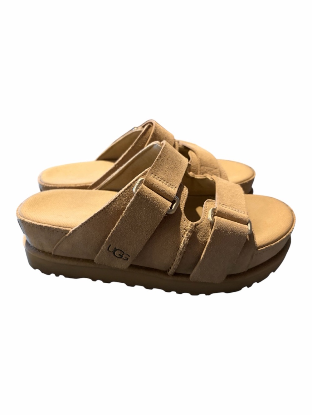 UGG Goldenstar Hi Slide Platform Sandals Chestnut Suede - Size 8.5 - Picture 3 of 6